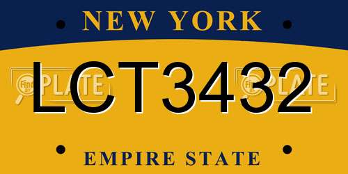 LCT3432 New York License Plate