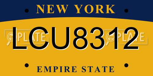 LCU8312 New York License Plate