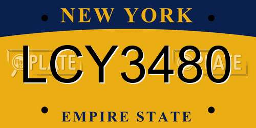 LCY3480 New York License Plate