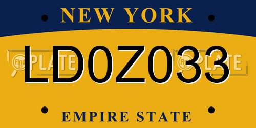 LD0Z033 New York License Plate
