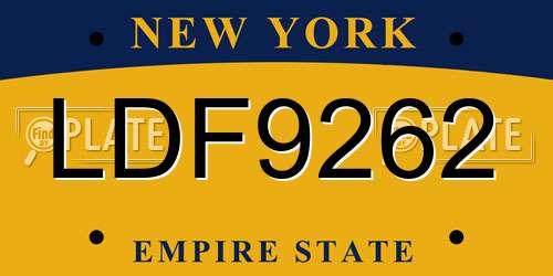 LDF9262 New York License Plate