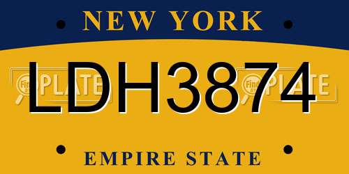 LDH3874 New York License Plate