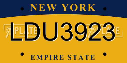 LDU3923 New York License Plate