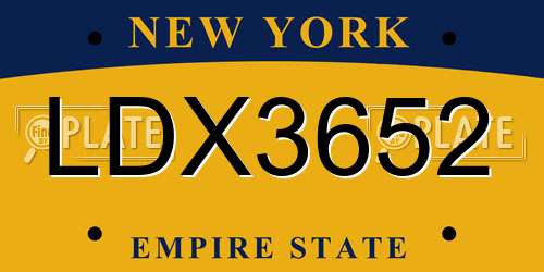 LDX3652 New York License Plate