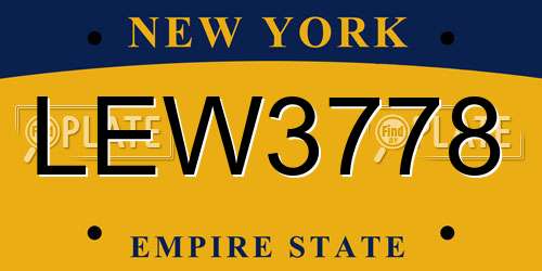 LEW3778 New York License Plate