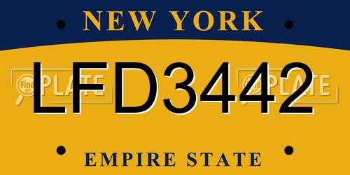 LFD3442 New York License Plate