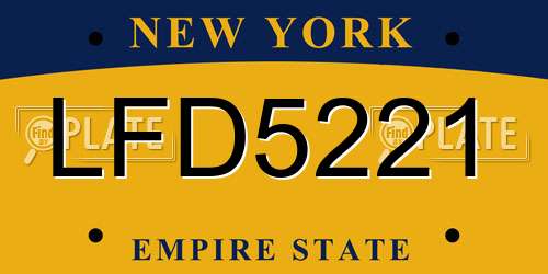 LFD5221 New York License Plate