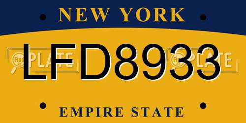 LFD8933 New York License Plate