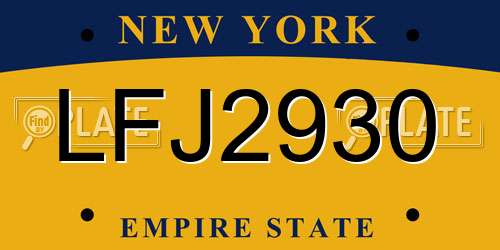 LFJ2930 New York License Plate