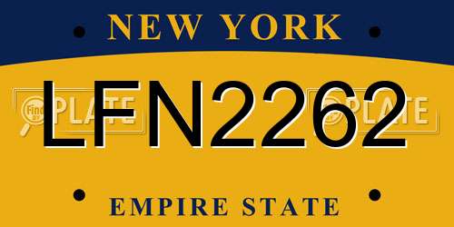 LFN2262 New York License Plate