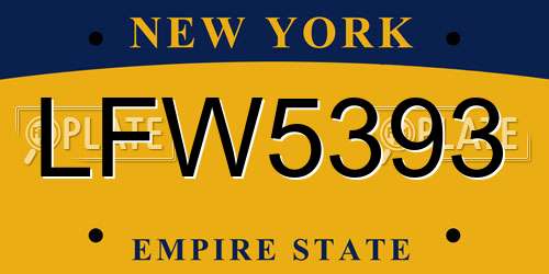 LFW5393 New York License Plate
