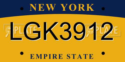 LGK3912 New York License Plate