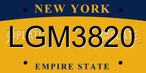 LGM3820 New York License Plate