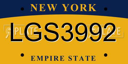 LGS3992 New York License Plate