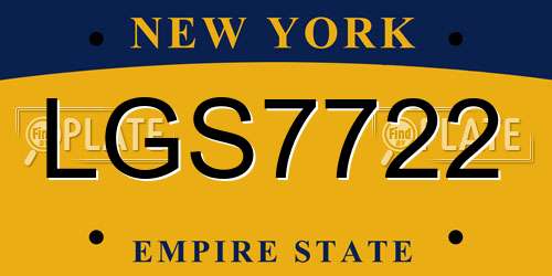 LGS7722 New York License Plate
