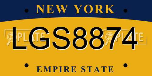 LGS8874 New York License Plate