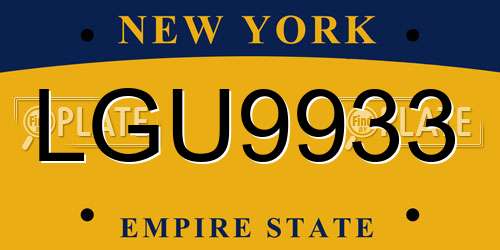LGU9933 New York License Plate
