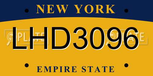 LHD3096 New York License Plate