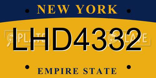 LHD4332 New York License Plate