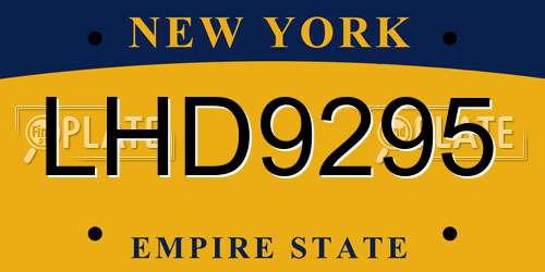 LHD9295 New York License Plate