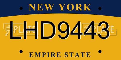 LHD9443 New York License Plate