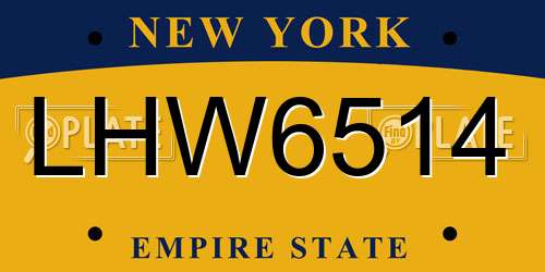 LHW6514 New York License Plate