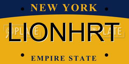 LIONHRT New York License Plate