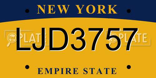 LJD3757 New York License Plate