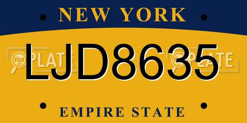 LJD8635 New York License Plate