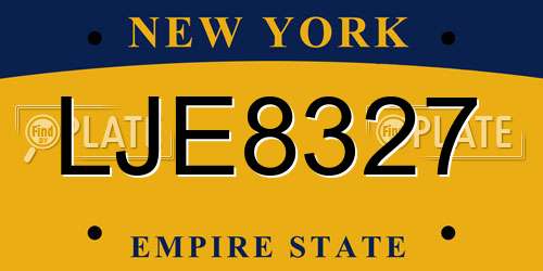 LJE8327 New York License Plate