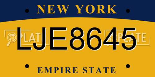 LJE8645 New York License Plate