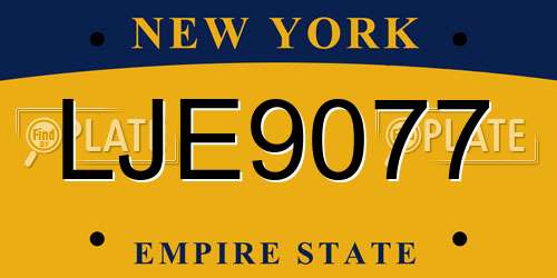 LJE9077 New York License Plate