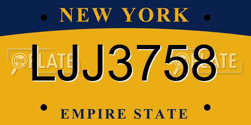 LJJ3758 New York License Plate