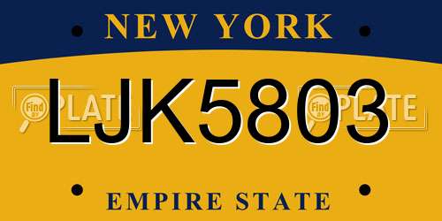 LJK5803 New York License Plate