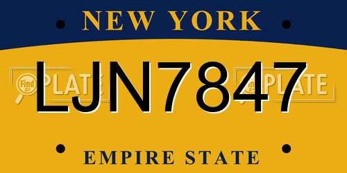 LJN7847 New York License Plate