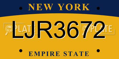 LJR3672 New York License Plate