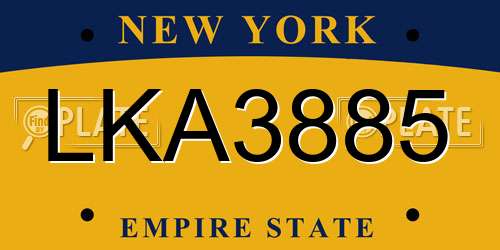 LKA3885 New York License Plate