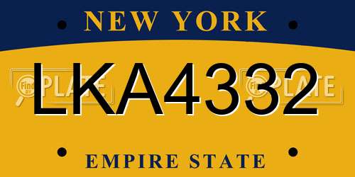 LKA4332 New York License Plate