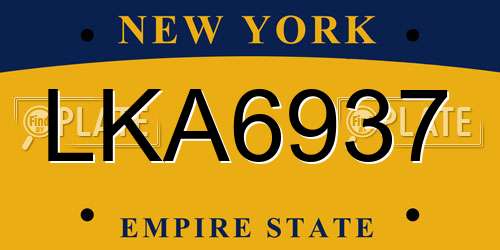 LKA6937 New York License Plate