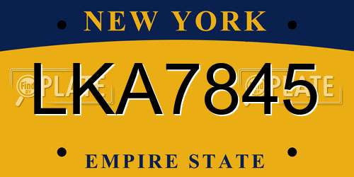 LKA7845 New York License Plate