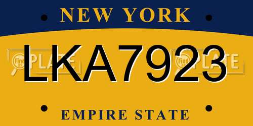 LKA7923 New York License Plate