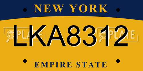LKA8312 New York License Plate