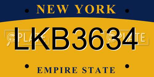 LKB3634 New York License Plate