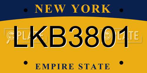 LKB3801 New York License Plate