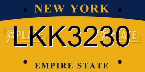 LKK3230 New York License Plate