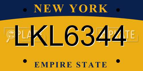 LKL6344 New York License Plate