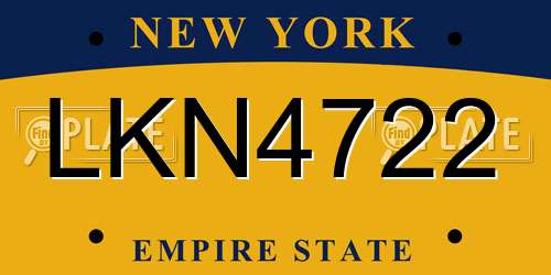 LKN4722 New York License Plate