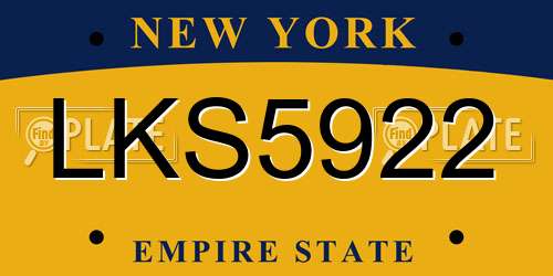 LKS5922 New York License Plate