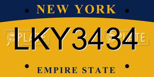 LKY3434 New York License Plate