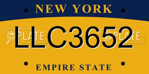 LLC3652 New York License Plate